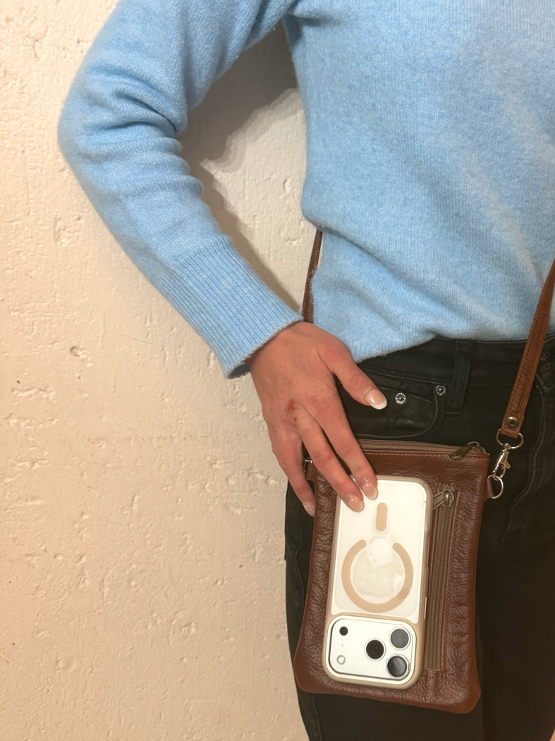 Genuine Leather Everyday Phone Sling - Brown