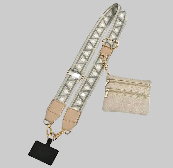 Crossbody Phone Strap with Wallet — Sand Beige