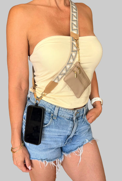 Crossbody Phone Strap with Wallet — Sand Beige