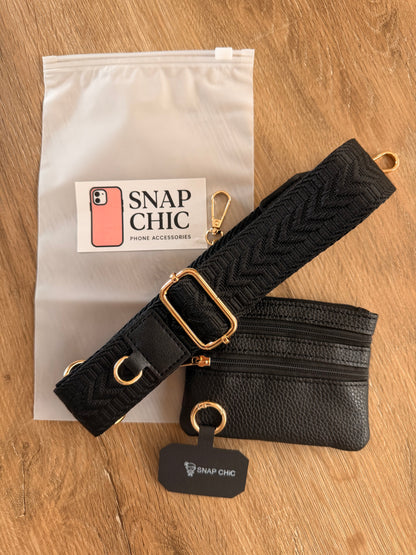 Crossbody Phone Strap with Wallet - Luxe Noir Gold Edition