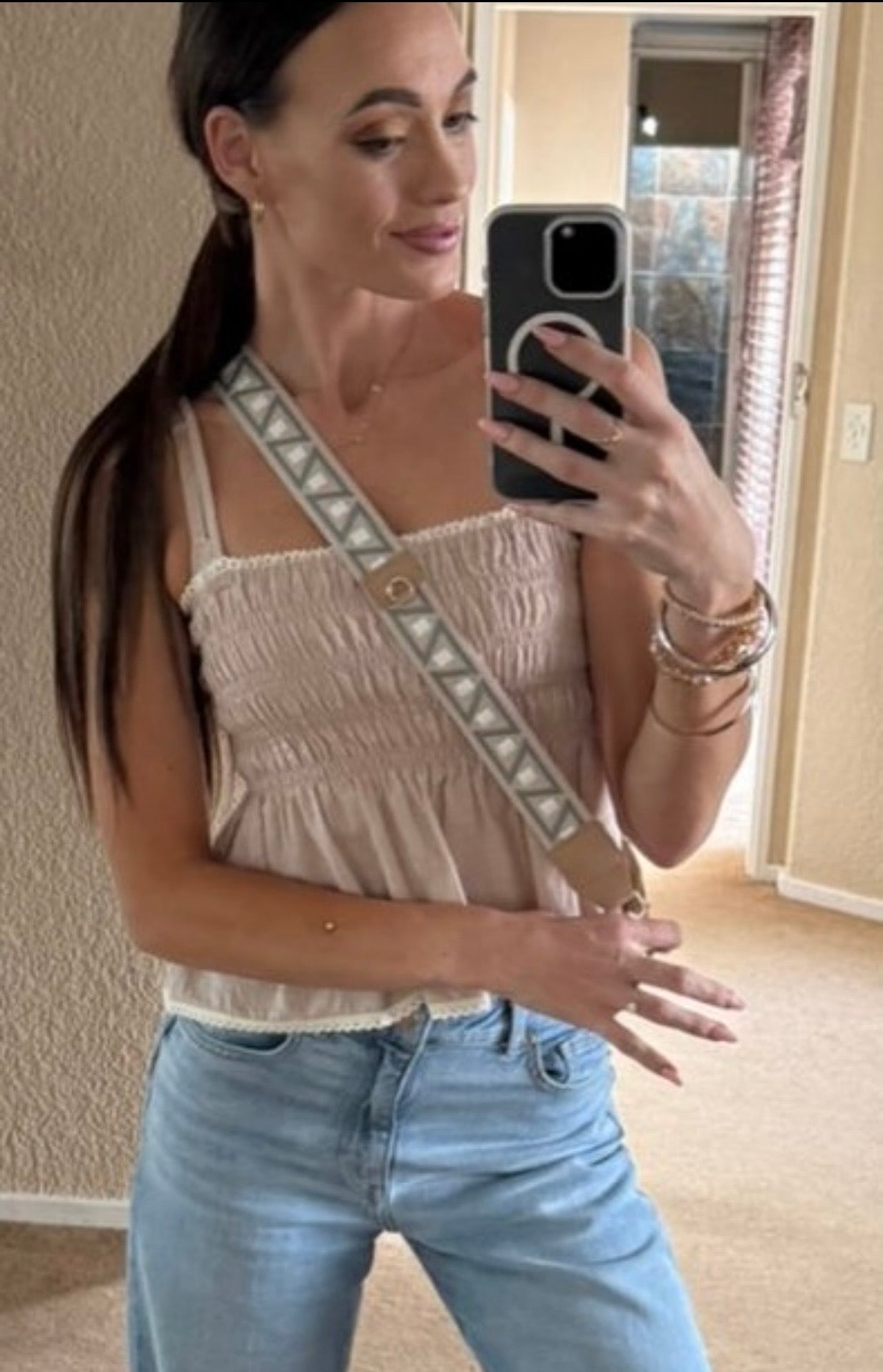 Crossbody Phone Strap with Wallet — Sand Beige