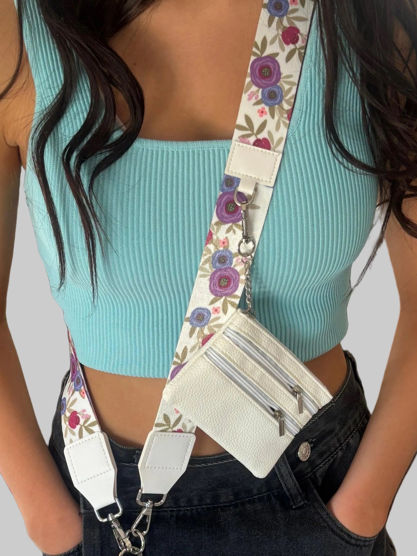 Crossbody Phone Strap with Wallet — Pastel Bloom
