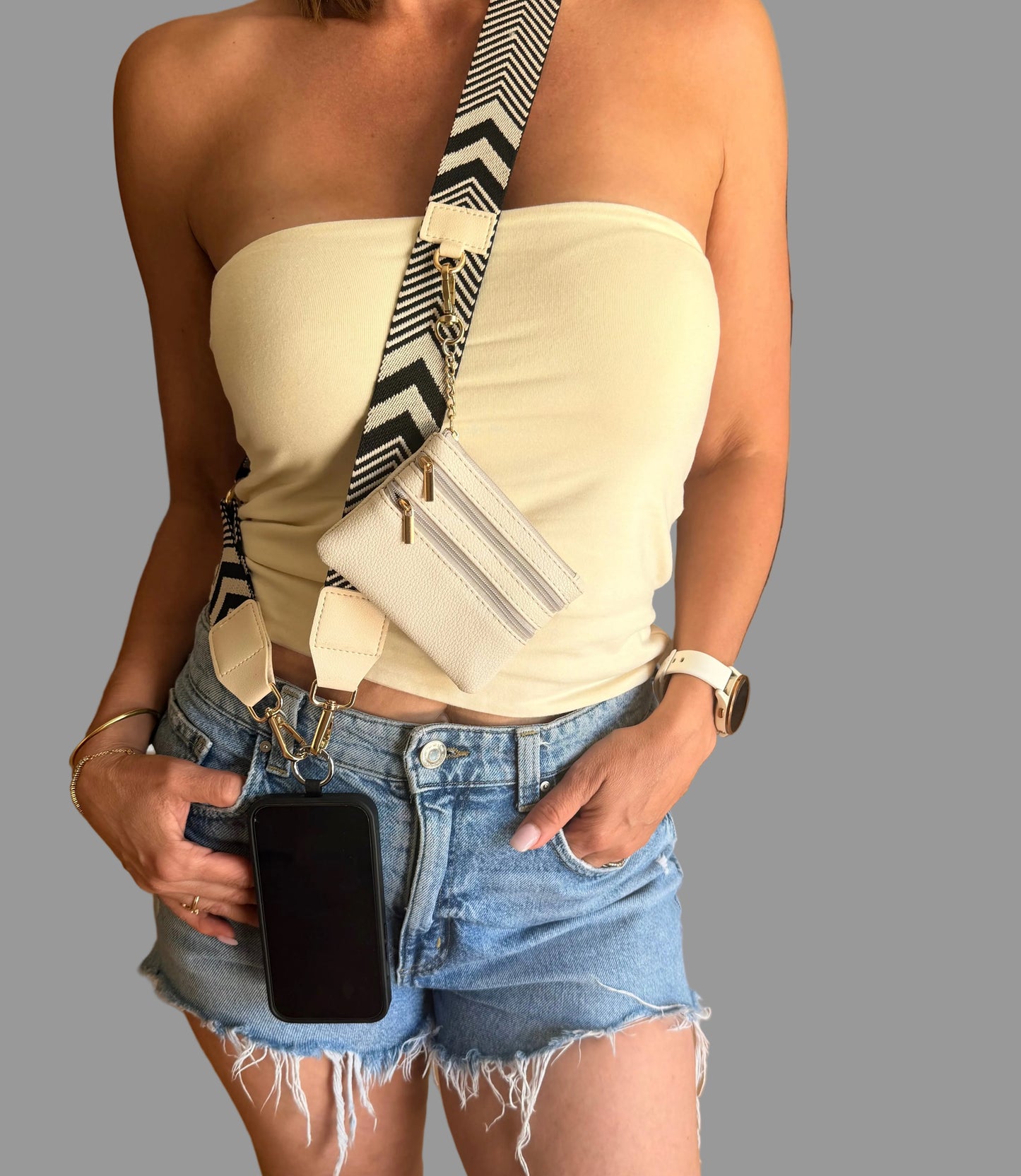 Crossbody Phone Strap with Wallet - Ivory Luxe