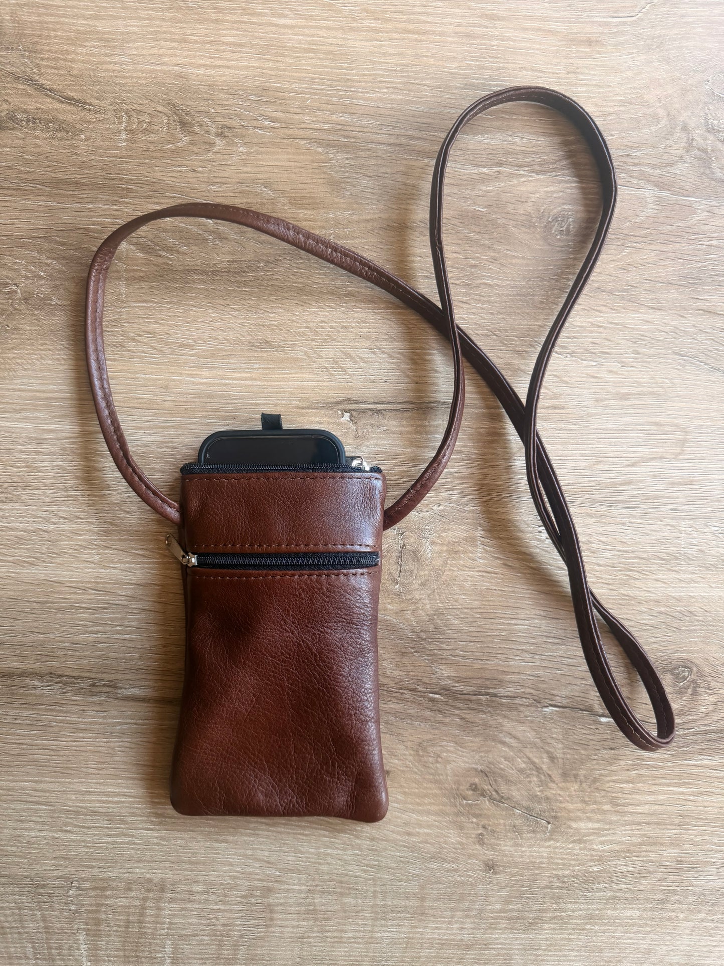 Genuine Leather Everyday Phone Sling - Brown