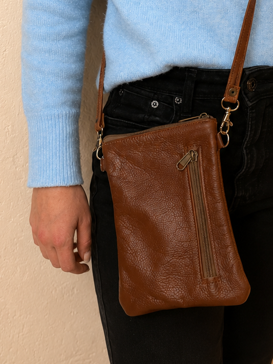 Genuine Leather Everyday Phone Sling - Brown
