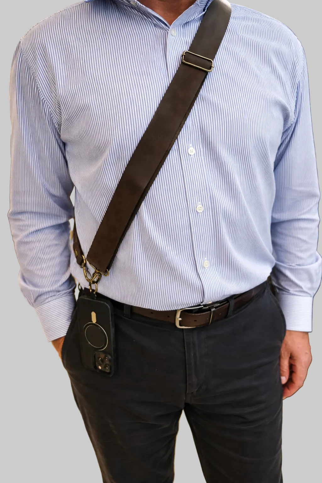 Genuine Leather Crossbody Phone Strap - Brown (3.8cm) No Wallet