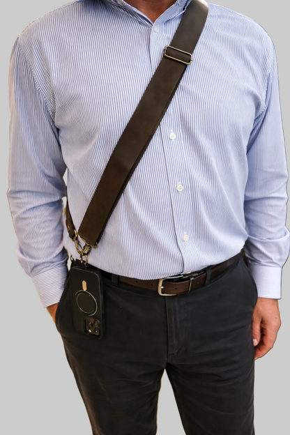 Genuine Leather Crossbody Phone Strap - Brown (3.8cm) No Wallet