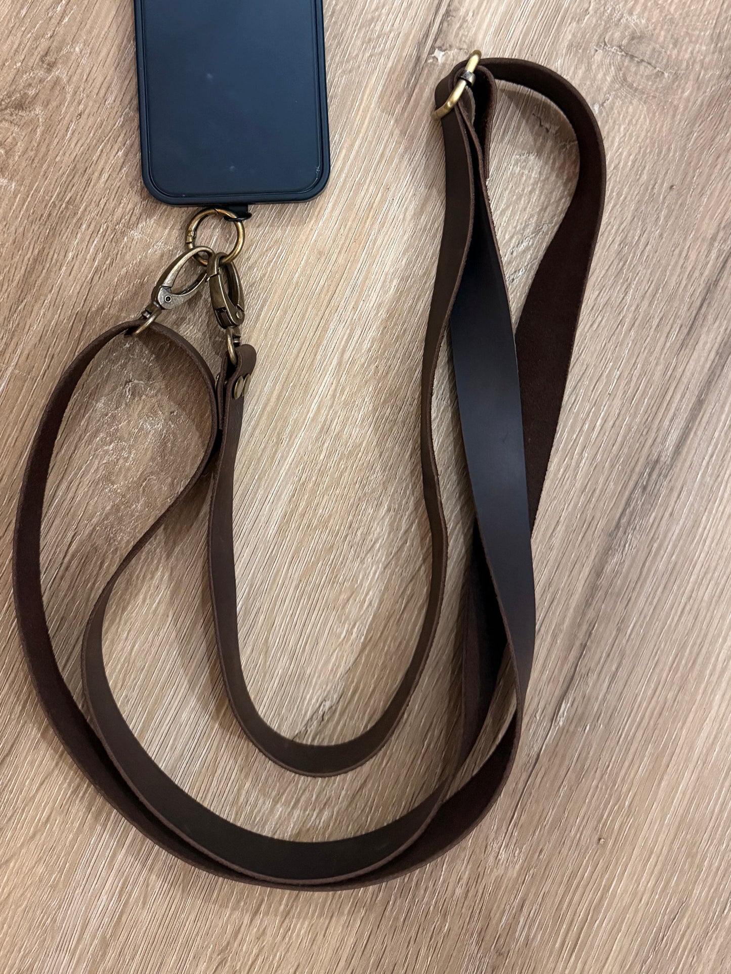 Genuine Leather Crossbody Phone Strap - Brown (2.5 cm) (No Wallet)