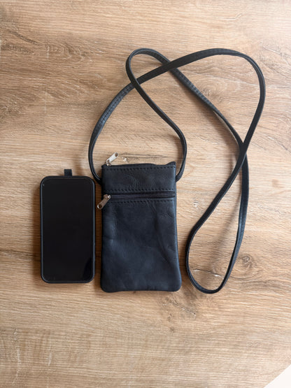 Genuine Leather Everyday Phone Sling - Black