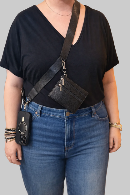 Crossbody Phone Strap with Wallet – Midnight Black