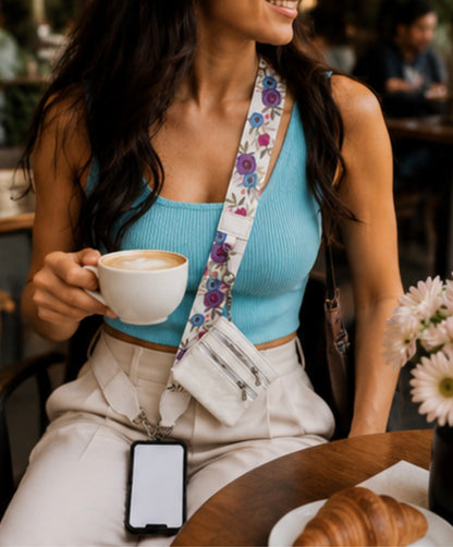 Crossbody Phone Strap with Wallet — Pastel Bloom