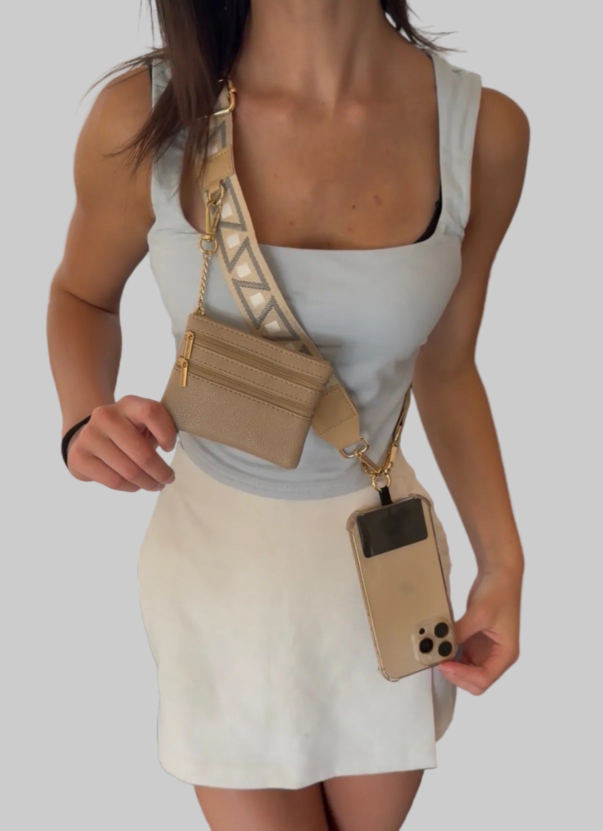 Crossbody Phone Strap with Wallet — Sand Beige