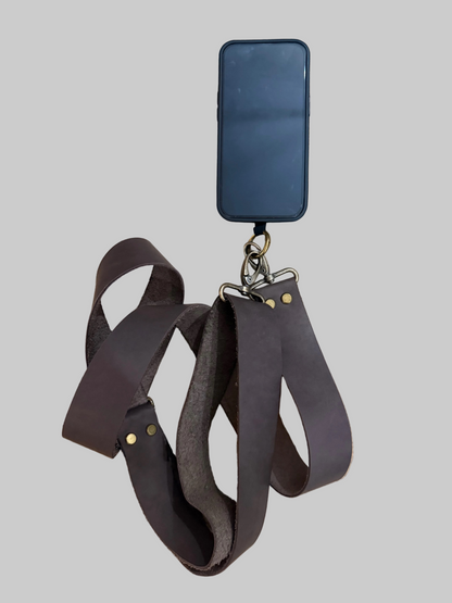 Genuine Leather Crossbody Phone Strap - Brown (3.8cm) No Wallet