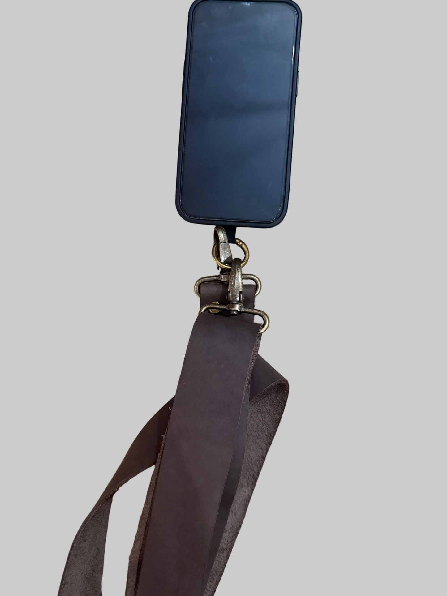 Genuine Leather Crossbody Phone Strap - Brown (3.8cm) No Wallet