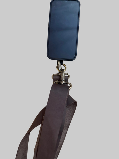 Genuine Leather Crossbody Phone Strap - Brown (3.8cm) No Wallet