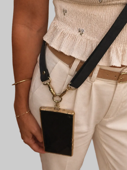 Genuine Leather Crossbody Phone Strap  — Black (2.5cm) No Wallet