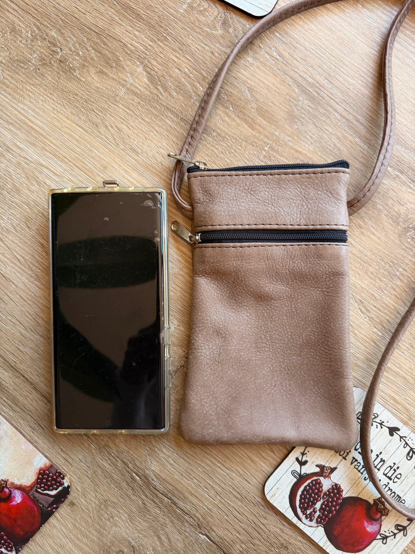Genuine Leather Everyday Phone Sling -  Taupe