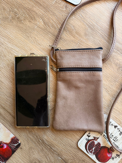 Genuine Leather Everyday Phone Sling -  Taupe