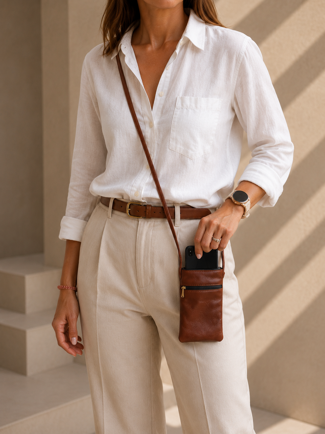 Genuine Leather Everyday Phone Sling - Brown