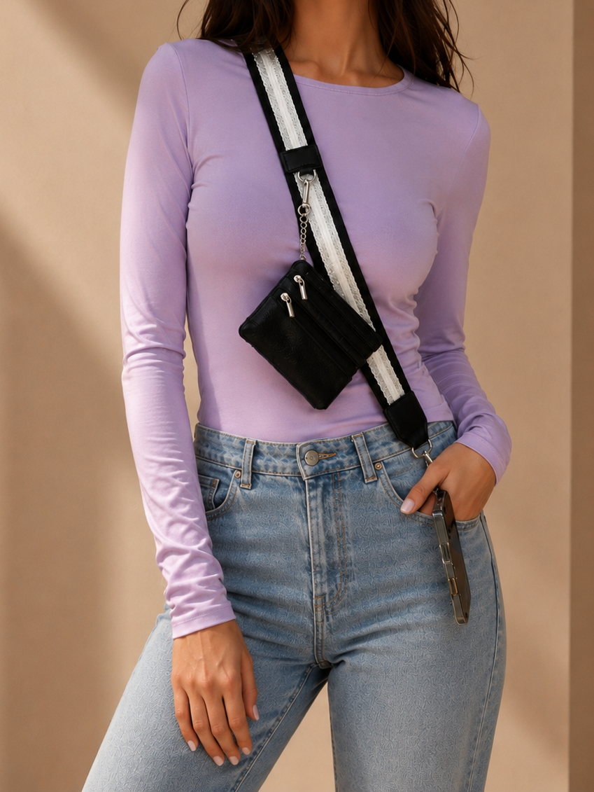 Crossbody Phone Strap with Wallet - Midnight Shimmer Strap