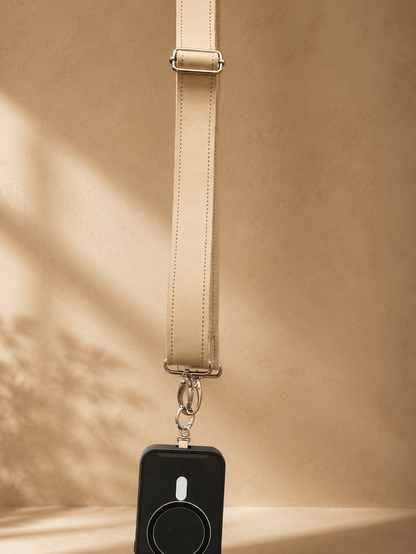 Genuine Leather Crossbody Phone Strap — Beige (3.8 cm) No Wallet