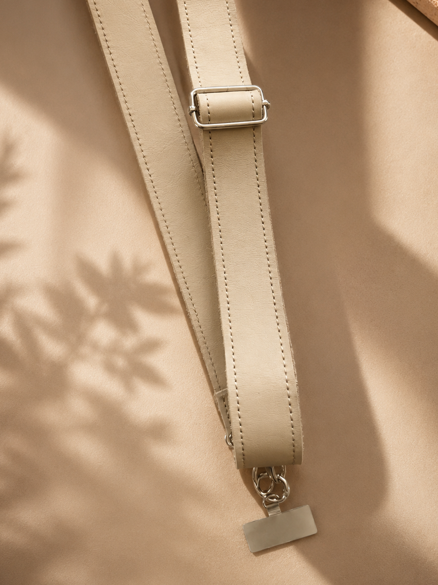 Genuine Leather Crossbody Phone Strap — Beige (3.8 cm) No Wallet