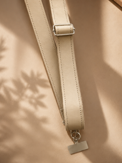 Genuine Leather Crossbody Phone Strap — Beige (3.8 cm) No Wallet