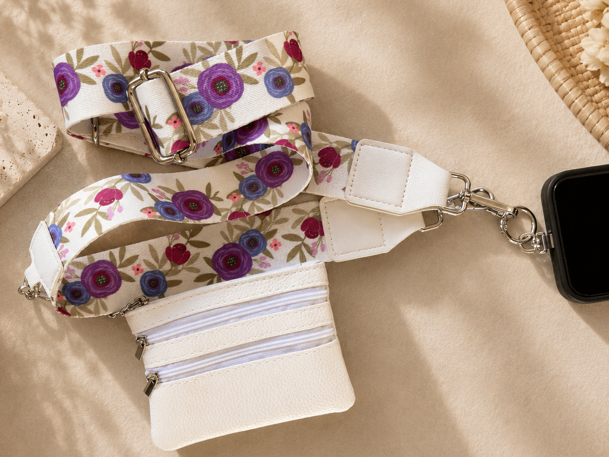Crossbody Phone Strap with Wallet — Pastel Bloom