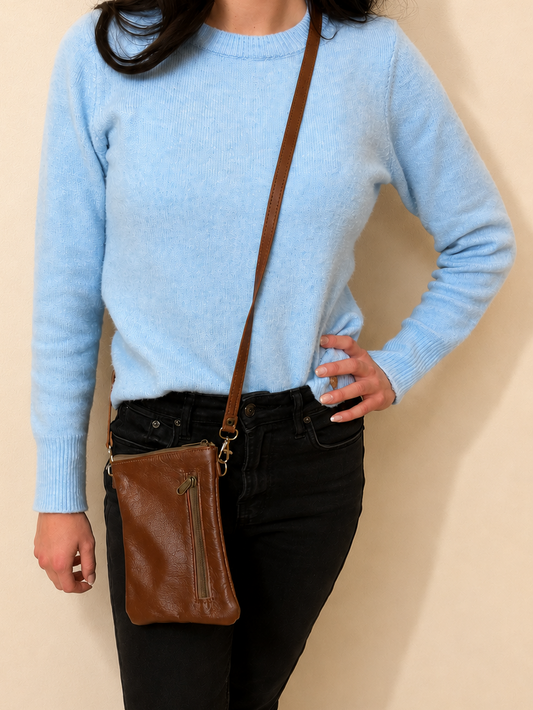 Genuine Leather Everyday Phone Sling - Brown