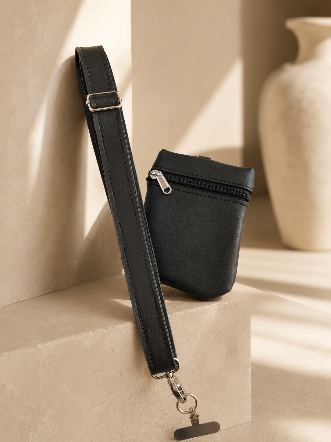 Black Genuine Nappa Leather Strap & Wallet