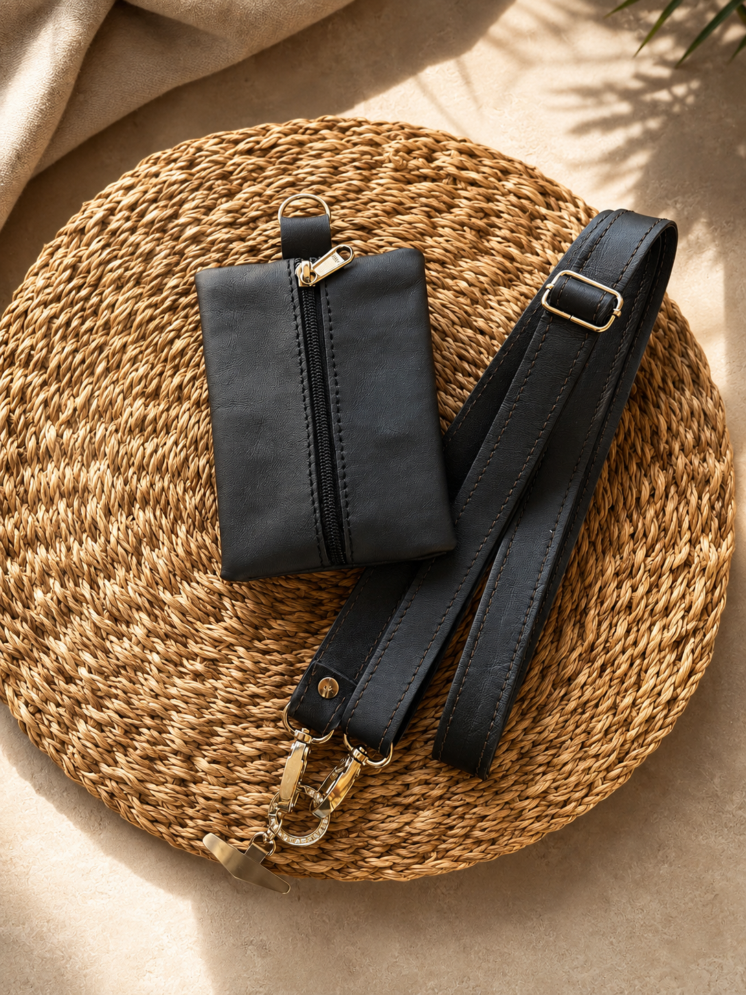 Genuine Leather Strap + Wallet Black(2.5 cm)