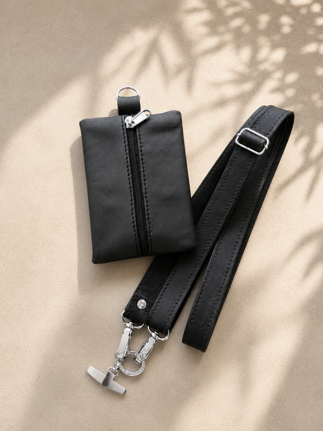 Genuine Leather Strap + Wallet Black(2.5 cm)