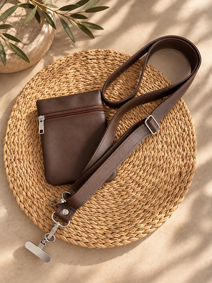 Genuine Leather Strap + Wallet - Brown