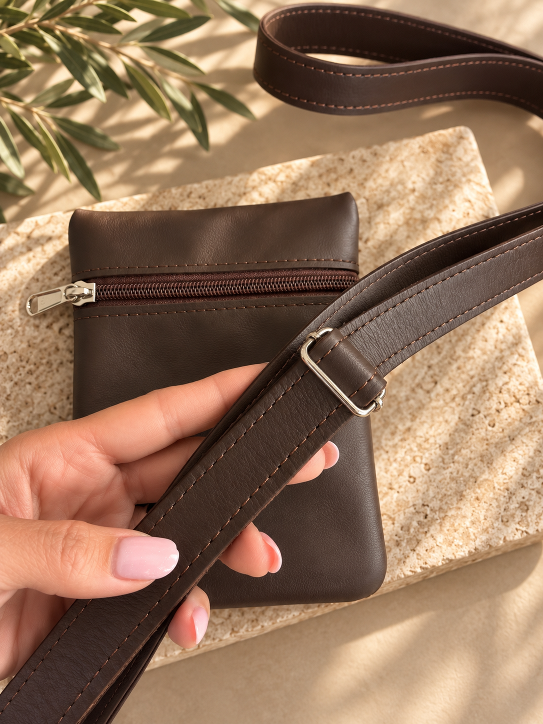 Genuine Leather Strap + Wallet - Brown