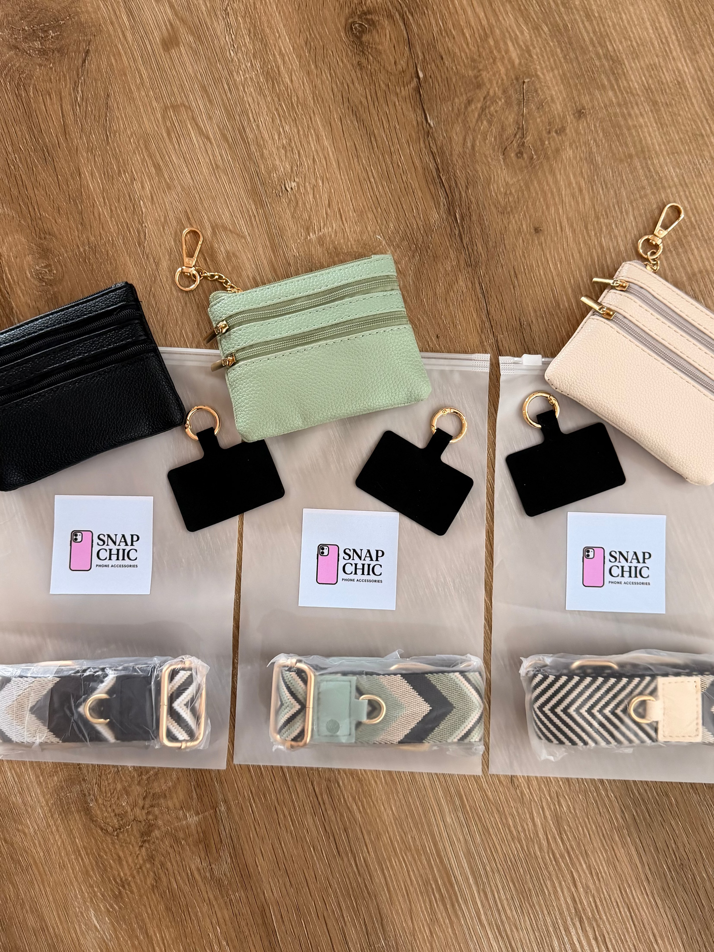 Crossbody Phone Strap with Wallet – Mint Latte